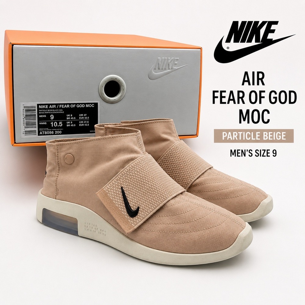 Nike Air Fear of God Moc Particle Beige Sail Black AT8086-200 Men's Size 9